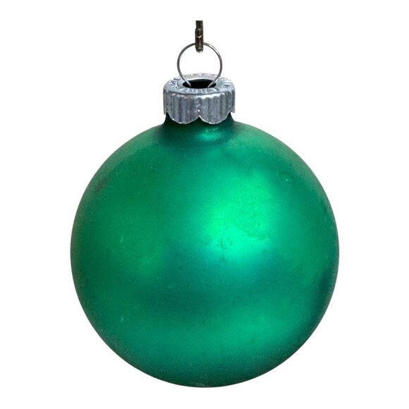 Vintage Emerald Green Christmas Tree Ornaments Set 12 Shiny Brite Glass Baubles - Picture 10 of 11